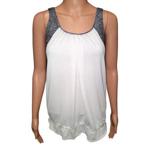 Lululemon Run Times Tank size 6 Built in Sports Bra White & Navy Blue